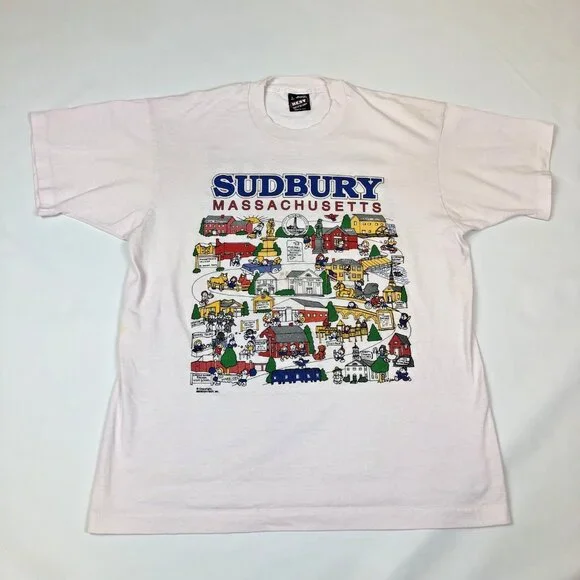 Vintage Sudbury Massachusetts Cartoon Town Americas Best Screen Stars T-Shirt - Picture 14 of 14
